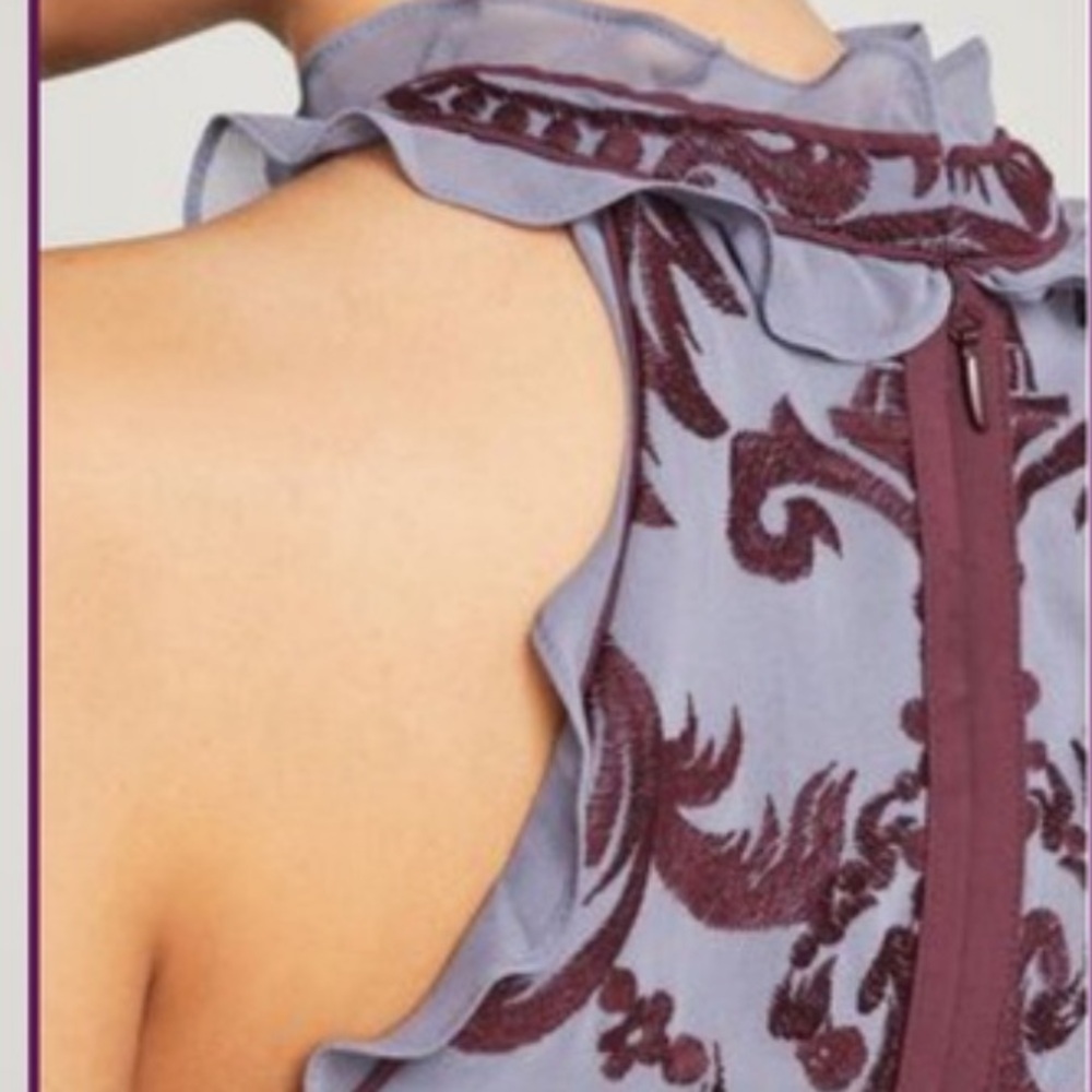 NWT BCBGMaxAzria Embroidered Purple Halter Gown. 6 - Picture 2 of 12